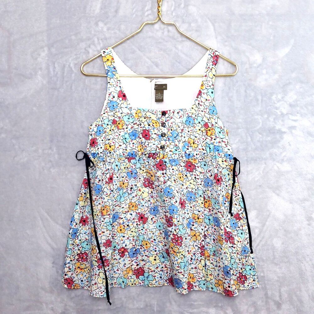 ANTHROPOLOGIE FEI NWOT Floral Sleeveless Top Size 2 Tie Sides Babydoll Cotton